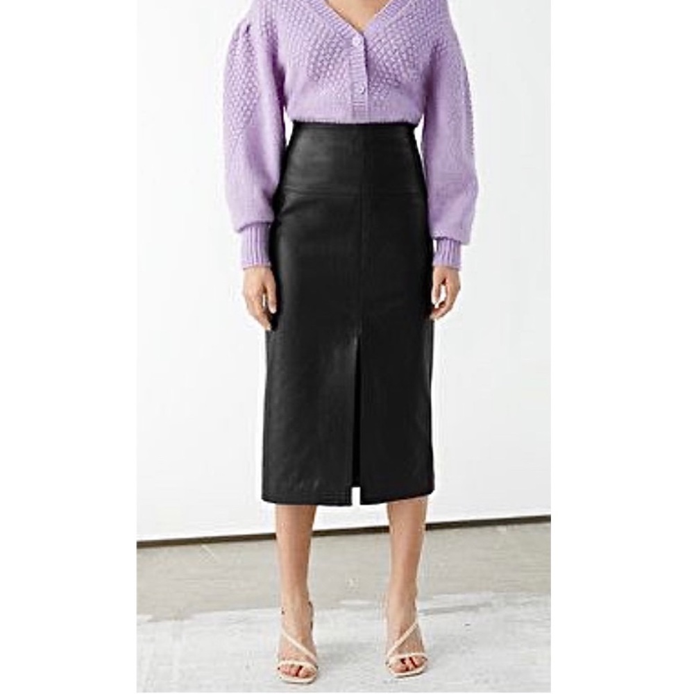 Genuine Leather Skirt with Slit Front